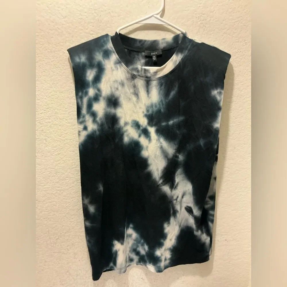 DREW Black and White Tie-Dye Sleeveless Top size XS